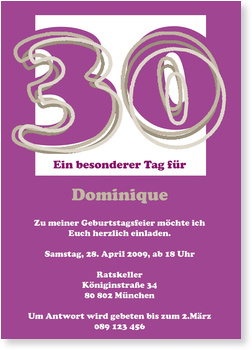 30. Geburtstag, violett, elegant