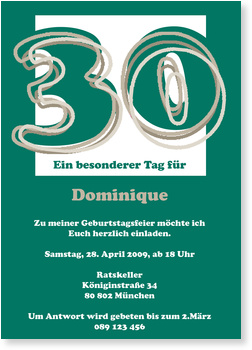 30. Geburtstag, dunkelgr�n, elegant