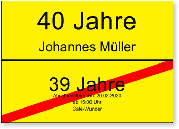 Ortsschild, Geburtstag, EInladung