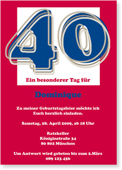 40. Geburtstag, rot/blau, elegant