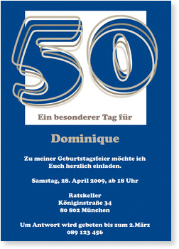 50. Geburtstag, dunkelblau, elegant