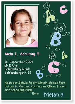 Einschulung, Buchstaben-M�nnchen, dunkelgr�n