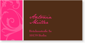 Adressaufkleber, pink, braun, Ornament