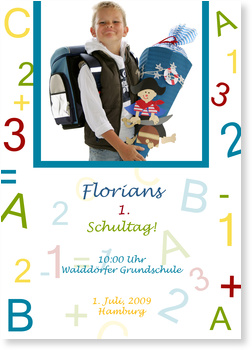 Einschulung, Buchstabensalat, blau