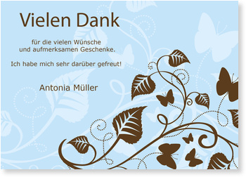 Danksagung, Schmetterlinge, hellblau, Ranken