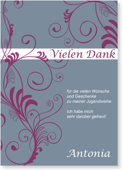Danksagung, Jugendweihe, purpur, taupe, Ranke