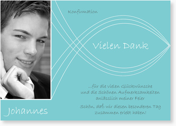 Danksagung, Junge, t�rkis, Ichtys, Konfirmation