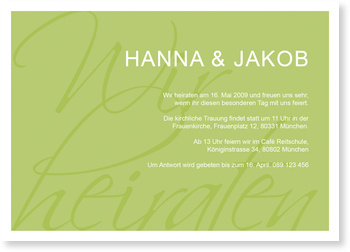 hochzeitseinladung, gr�n, wir heiraten