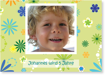 Kindergeburtstag, Blumen, gr�n, Einladung