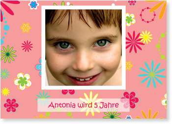 Kindergeburtstag, M�dchen, Blumen, rosa, Einladung