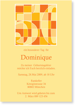 50. Geburtstag, orange, modern