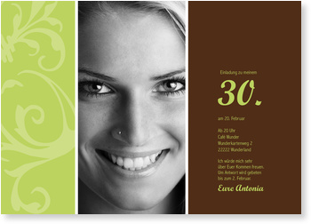 Geburtstag, Einladung, gr�n, Ranke, Ornament, 30