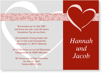 Hochzeitseinladung, Herzen, modern
