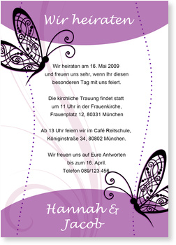 Hochzeitseinladung, Schmetterlinge, modern