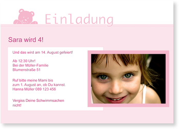 Teddy, rosa, Einladung, Geburtstag, M�dchen