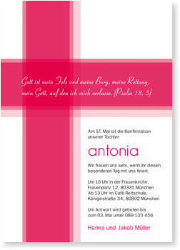 Kreuz, Kommunion, Konfirmation, magenta