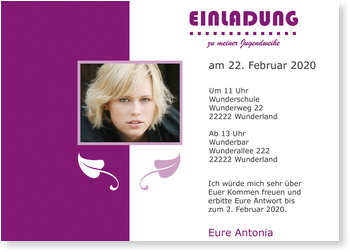 Jugendweihe, Einladung, Stil, modern, Blatt, lila