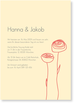 Hochzeitseinladung, apricot, Rosen
