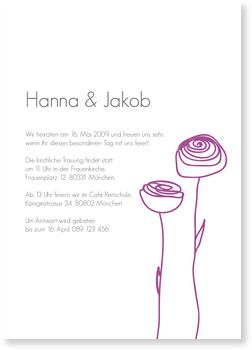 Einladung, Hochzeit, Rosen, lila