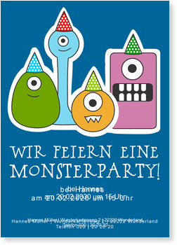 Monster, Kindergeburtstag, blau, Kind, Einladung