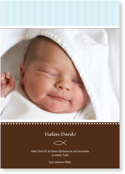 Taufe, Fisch, Junge, blau, braun, Danke, Danksagung