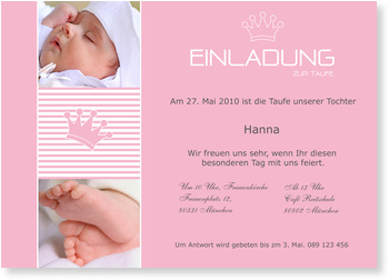Einladung Taufe, Kone, rosa, ros�