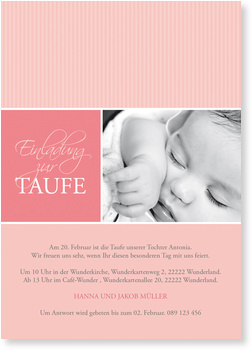 Taufe, M�dchen, Einladung, rosa, Streifen