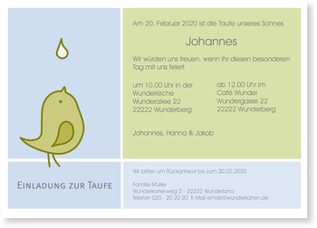 Einladung, Taufe, Piepmatz, gr�n, blau