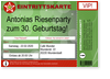 Gr�n,  Eintrittskarte, Geburtstag, VIP