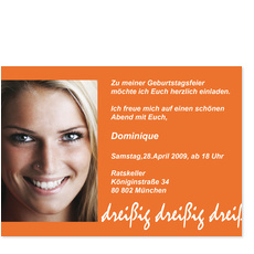 Orangefarbene Einladung zum 30. Geburtstag
