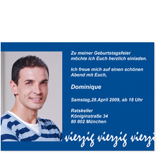 Bezaubernde blaue Einladungskarte zum 40.