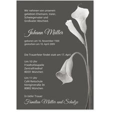 Trauerkarte mit Calla-Pflanze
